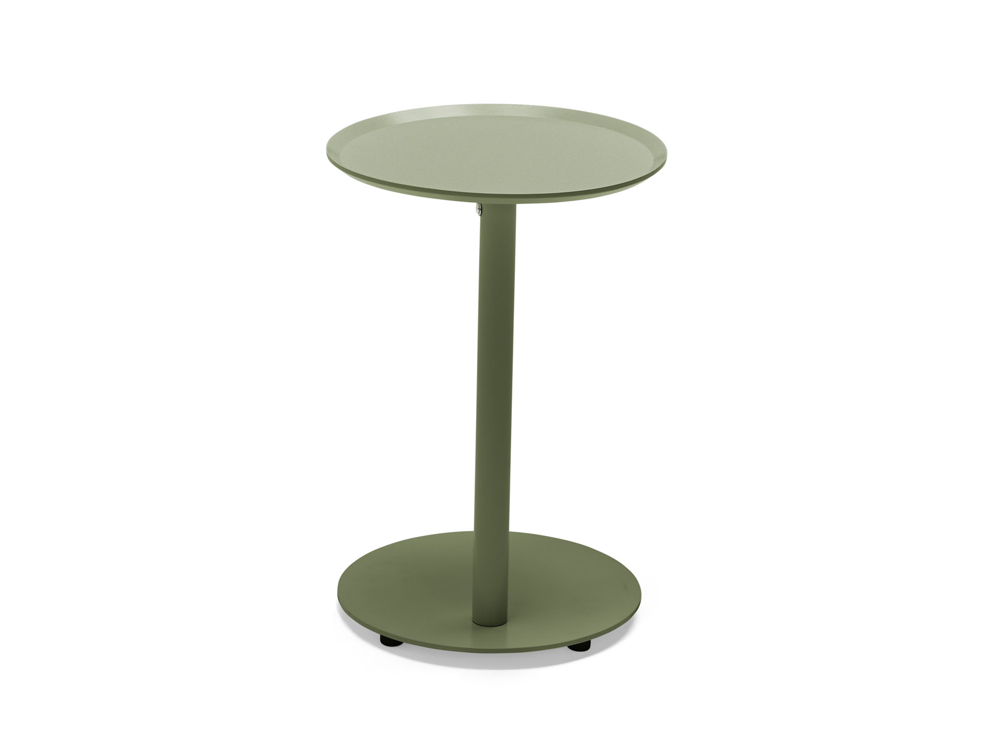 Back view of green metal outdoor side table